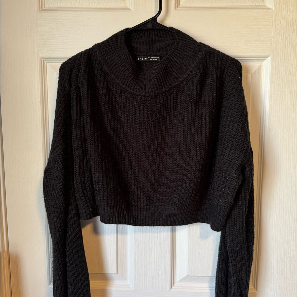 SHEIN Women's Black Crop Knit Sweater